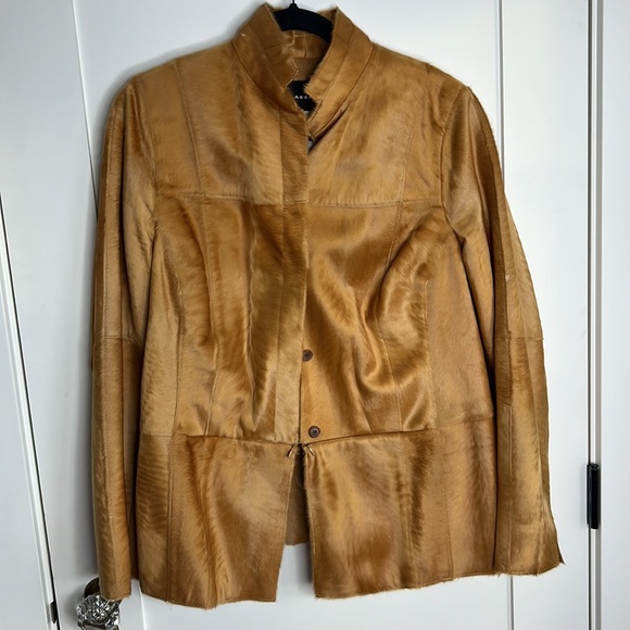 🛍️Akris One of a kind Lambskin Leather Silk Fur Convertible Jacket Blazer 14 XL - Picture 8 of 9